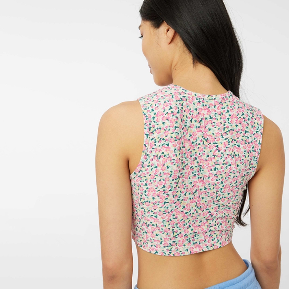 Ardene Floral Sleeveless Crop Top – Pink & Green Micro Flower Print, XL (Fit M) - Picture 9 of 9